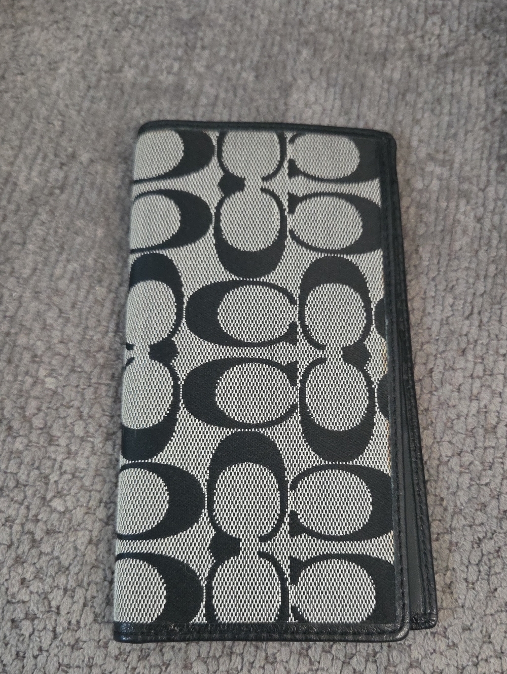 Vintage Coach Signature Monograph Checkbook Cover / Wallet Black Grey